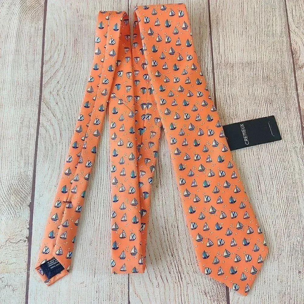 Daniel Cremieux 100% silk orange sailboat tie NWT